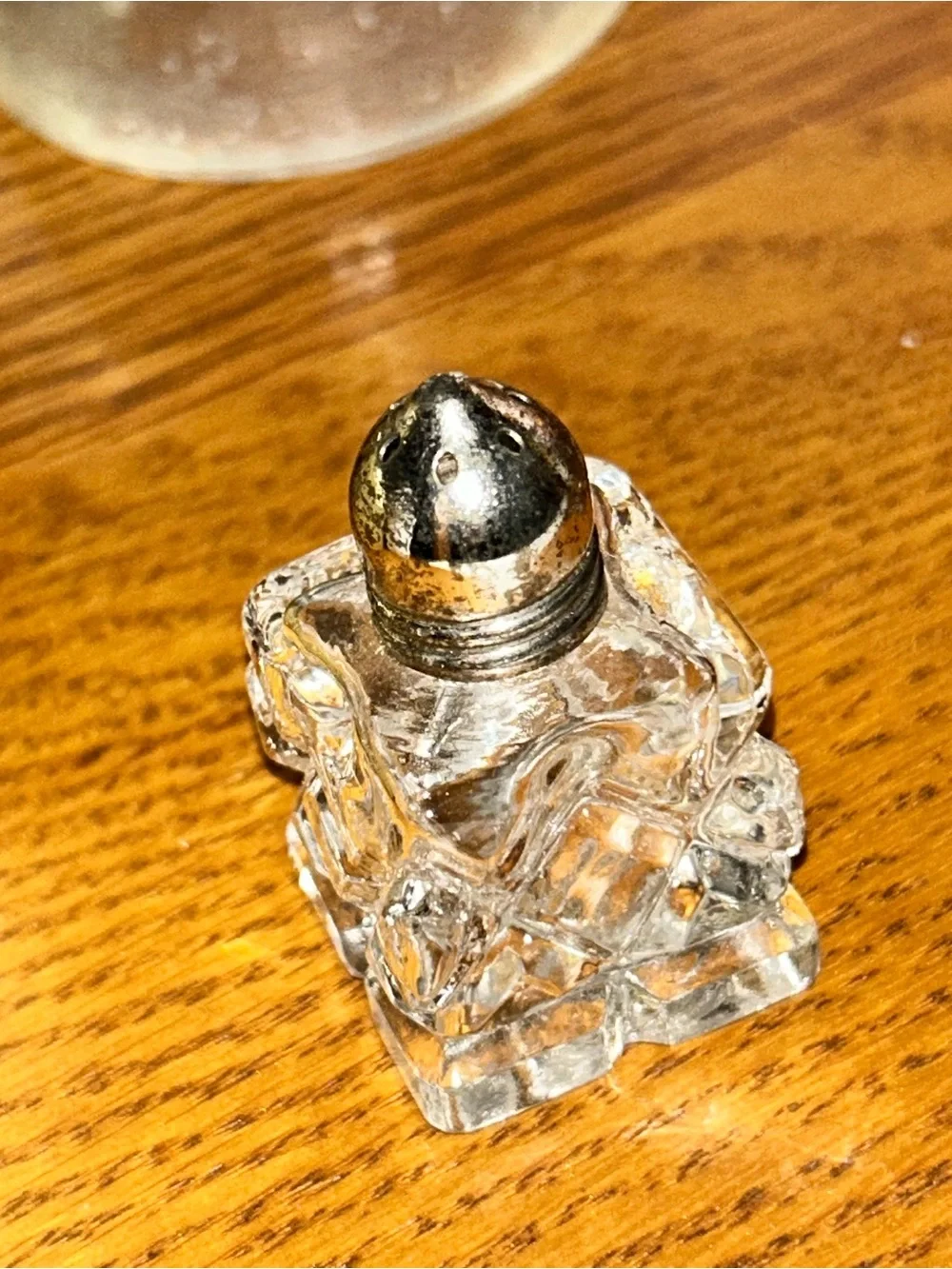 Mini Cut Glass Glass Salt Shaker Silver Top Silver Plated Shaker Mismatched Set